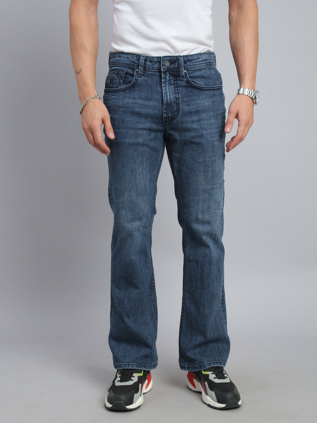 Ash Blue Boot Cut Fit Stretchable Jeans