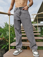 Gray Loose Fit Cotton Jeans