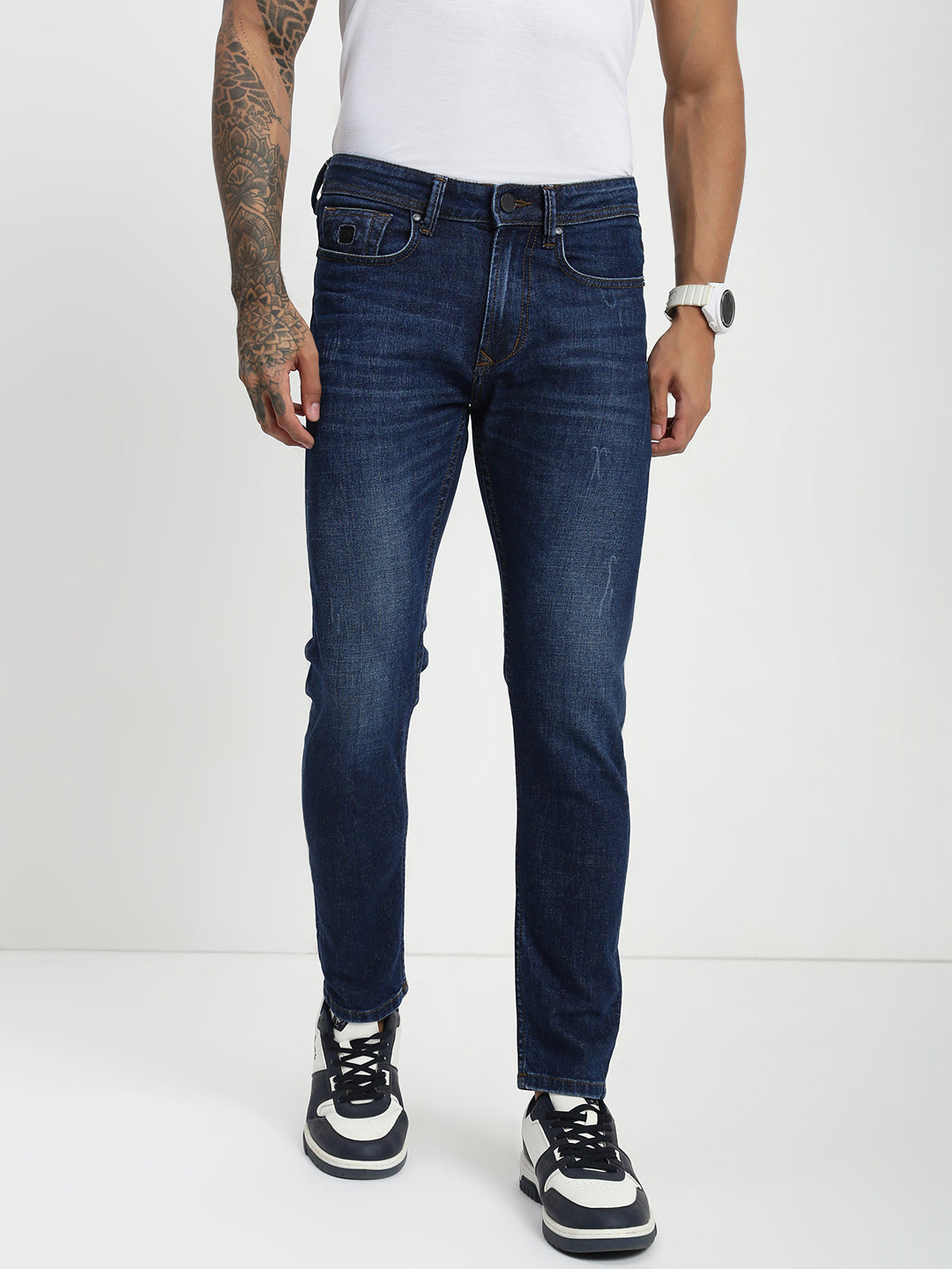 Blue Poly Stretch Trapped Fit Jeans