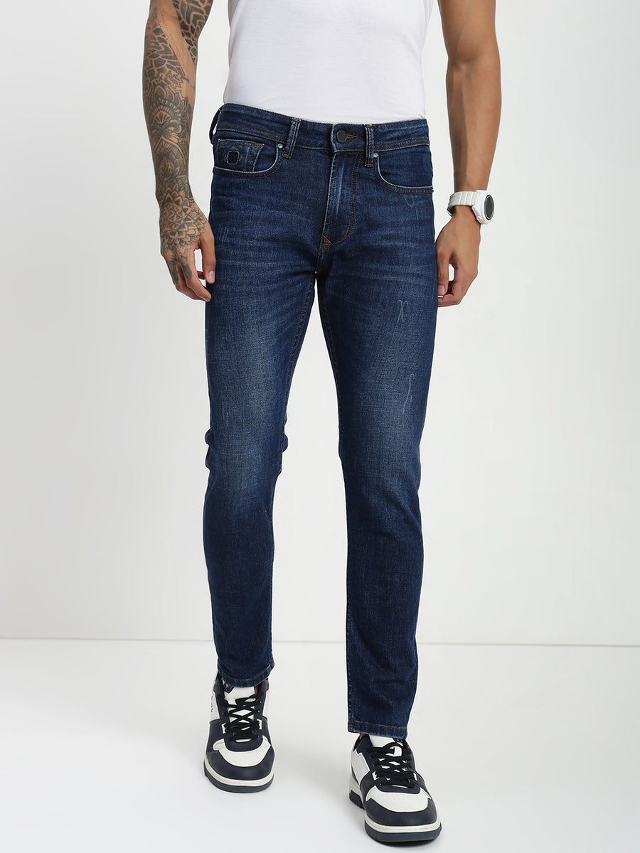 Blue Poly Stretch Trapped Fit Jeans