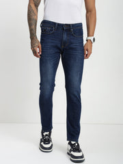 Blue Poly Stretch Trapped Fit Jeans