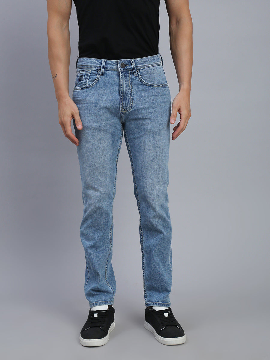 Light Blue Regular Straight Fit Stretchable Jeans