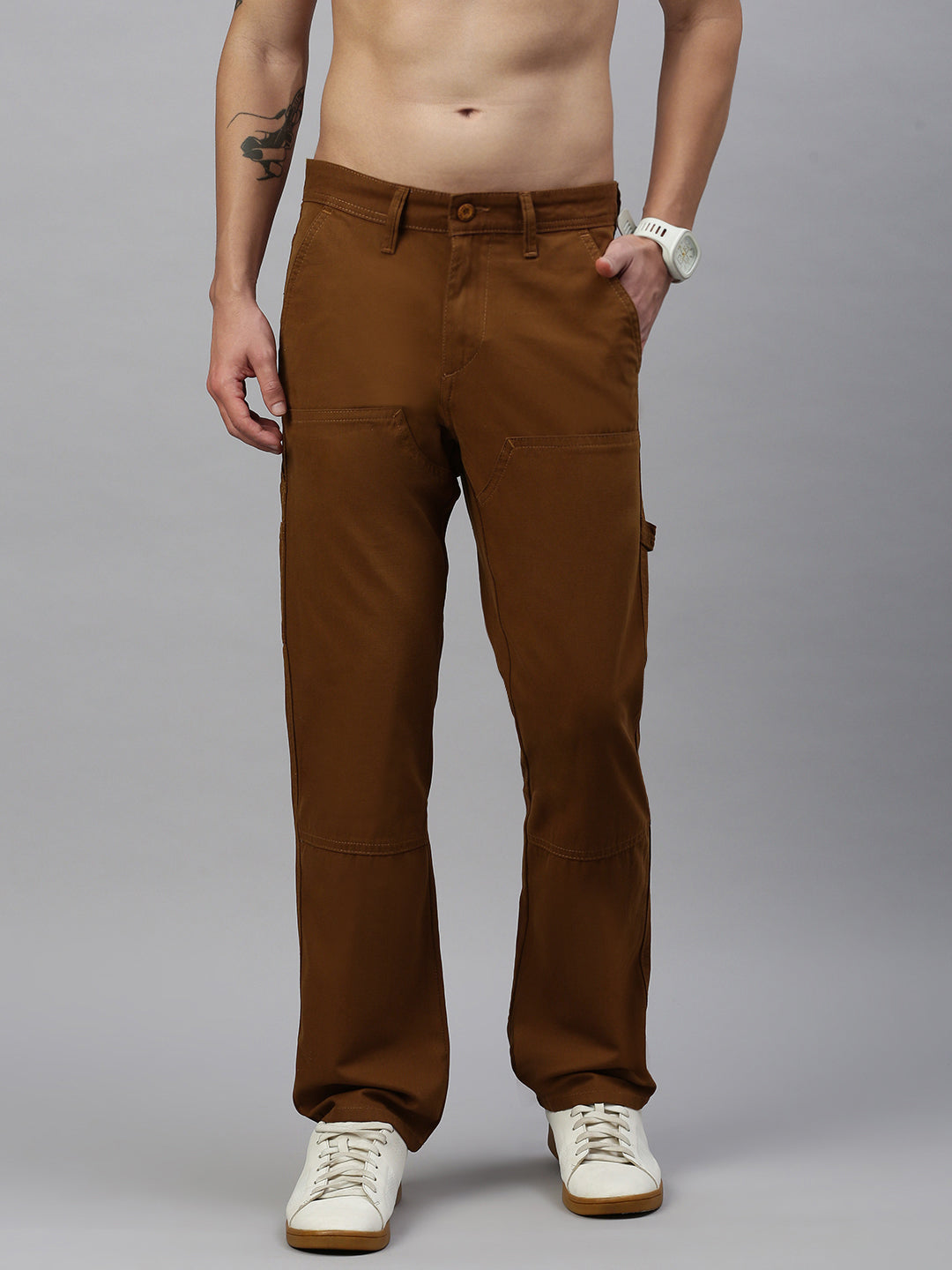 Camel Straight Fit Men’s Cotton Pants