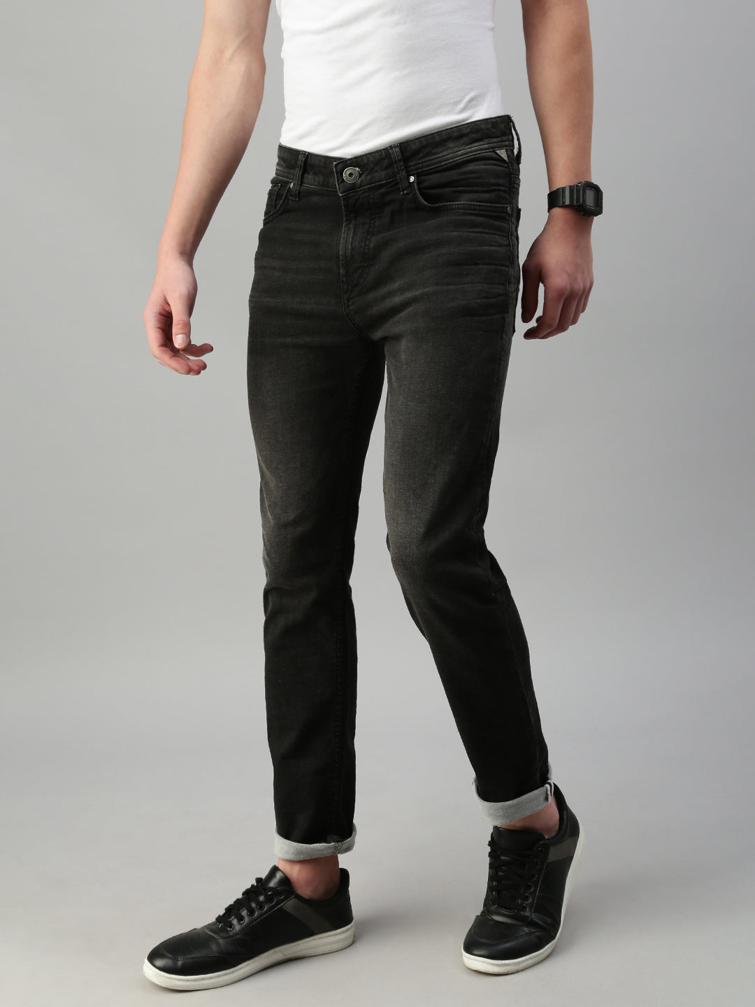 Black Gray Vintage Slim Fit Stretchable Jeans