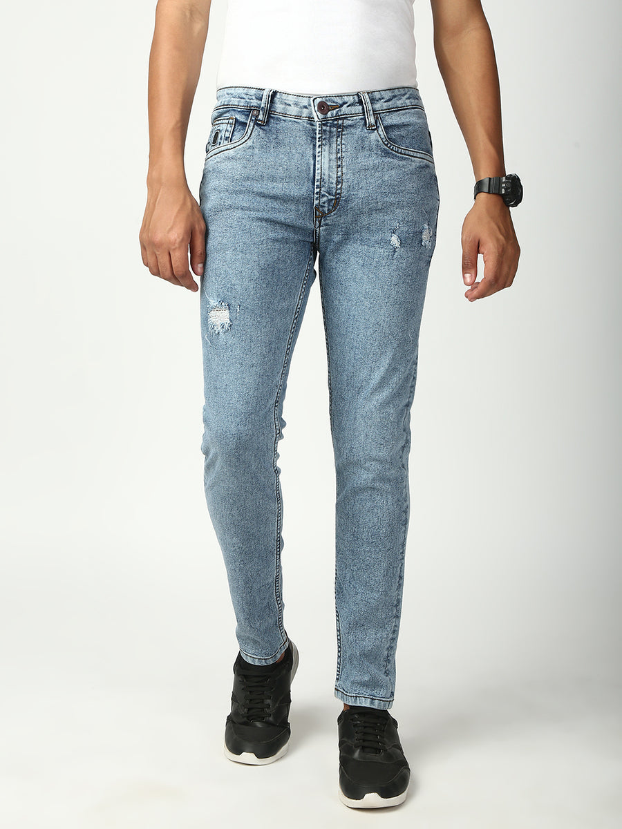 Light Blue Ripped Slim Fit Stretchable Jeans