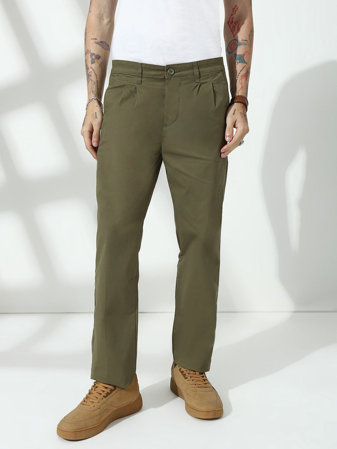 Sage Green Straight Fit Cotton Pant