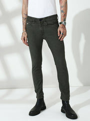 Green Poly Stretch Trapped Fit Jeans