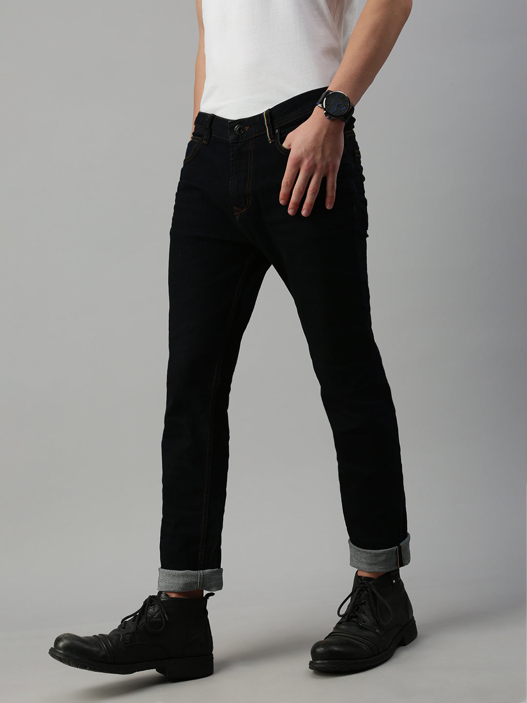 Raw Dark Blue Slim Straight Fit Stretchable Jeans