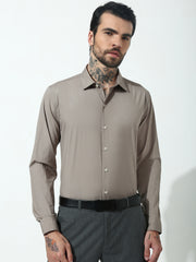 Beige Full Sleeve Slim Fit Shirt Without Pocket