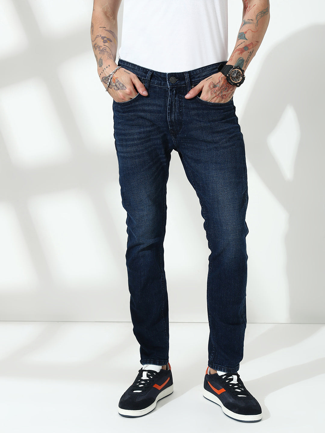 Blue Poly Stretch Trapped Fit Jeans