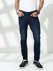 Blue Poly Stretch Trapped Fit Jeans