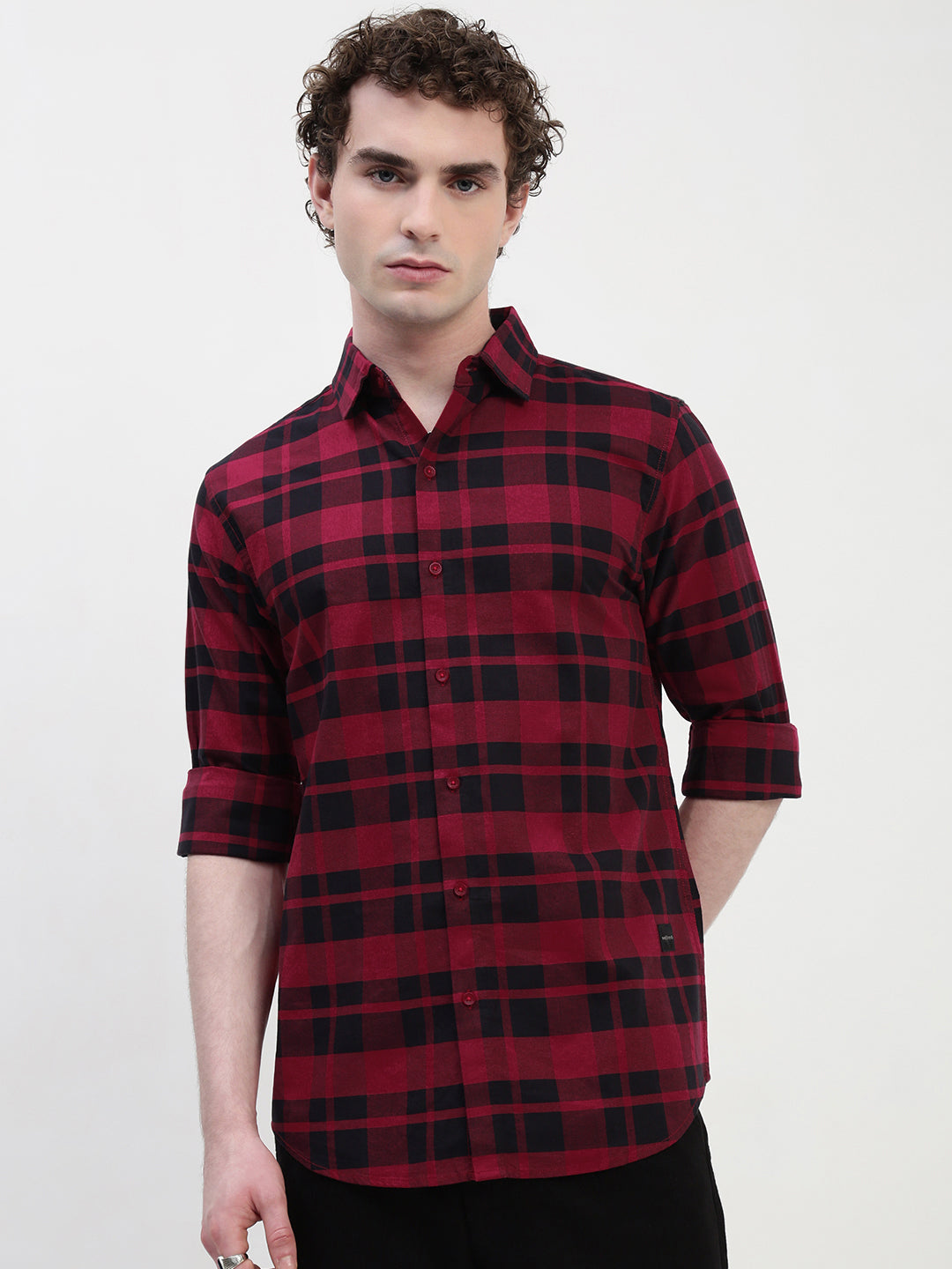 Oxford Checks Full Sleeve Slim Fit Shirt Without Pocket