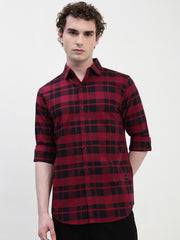 Oxford Checks Full Sleeve Slim Fit Shirt Without Pocket