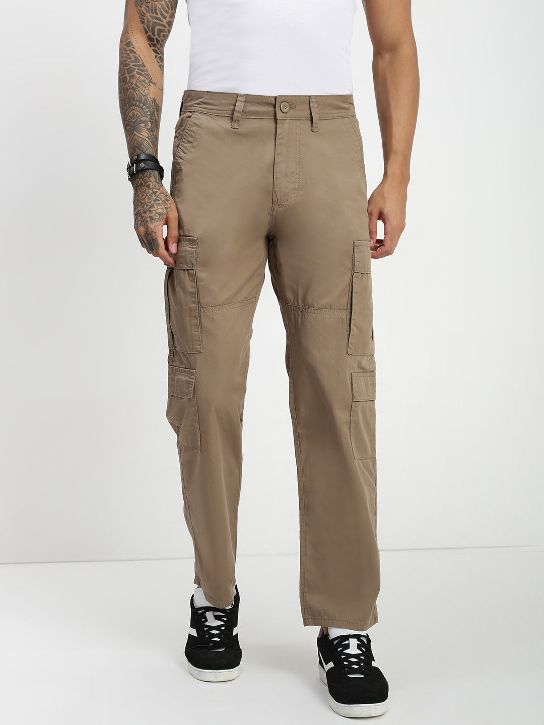 Khakhi 9 Pocket Regular Fit Cargo Paint