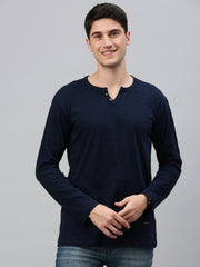 Navy Blue Henley Neck Full Sleeve t-shirt