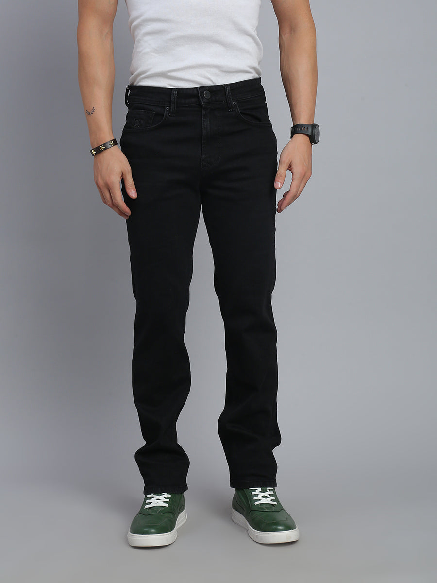 Black Regular Straight Fit Stretchable Jeans