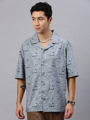 Printed Half Sleeve Oversize Shirt With Pocket