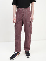 Wine Red Front Patch Pocket Loos Fit Cargo Paint