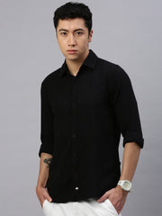 Black Doble Cloth Cotton Shirt Without Pocket