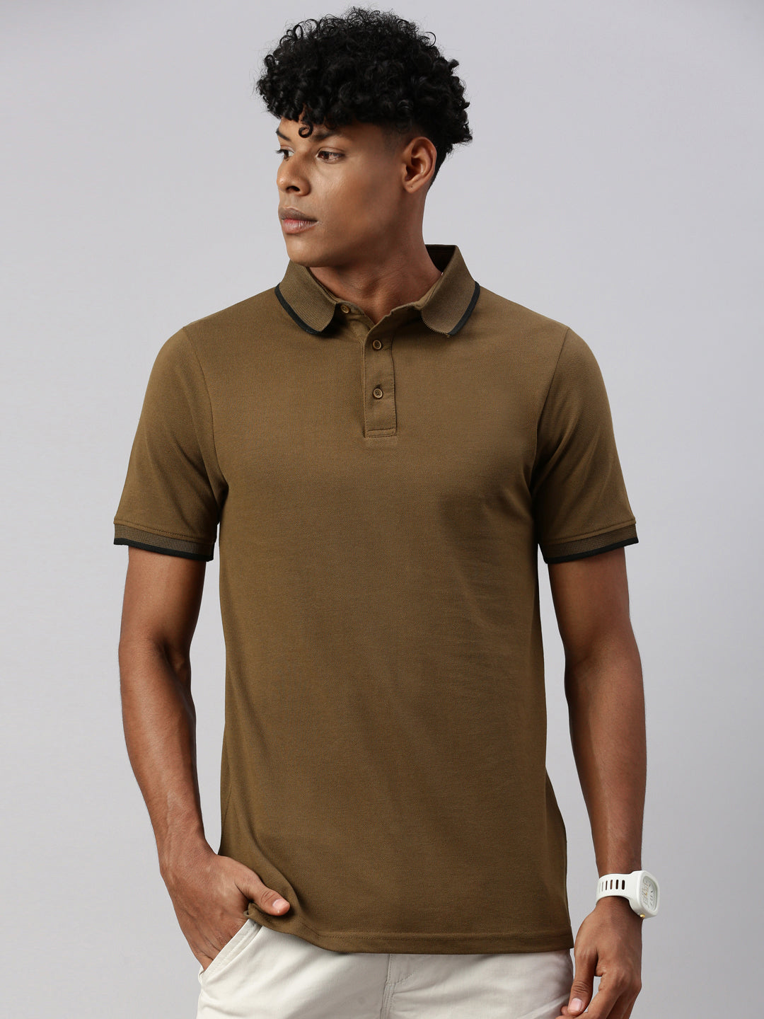 Khakhi  Polo Collar Half T-Shirt