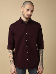 Maroon Full Sleeve Slim Shirt With Pocket