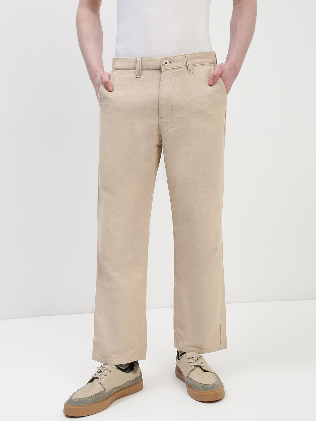 Cream Relax Fit Cross Pocket Drill Linen Pants