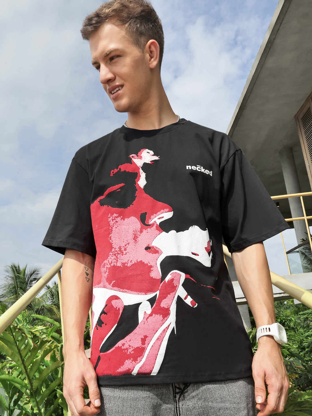 Printed Round Neck Oversize Half Sleeve T-Shirt