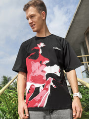 Printed Round Neck Oversize Half Sleeve T-Shirt