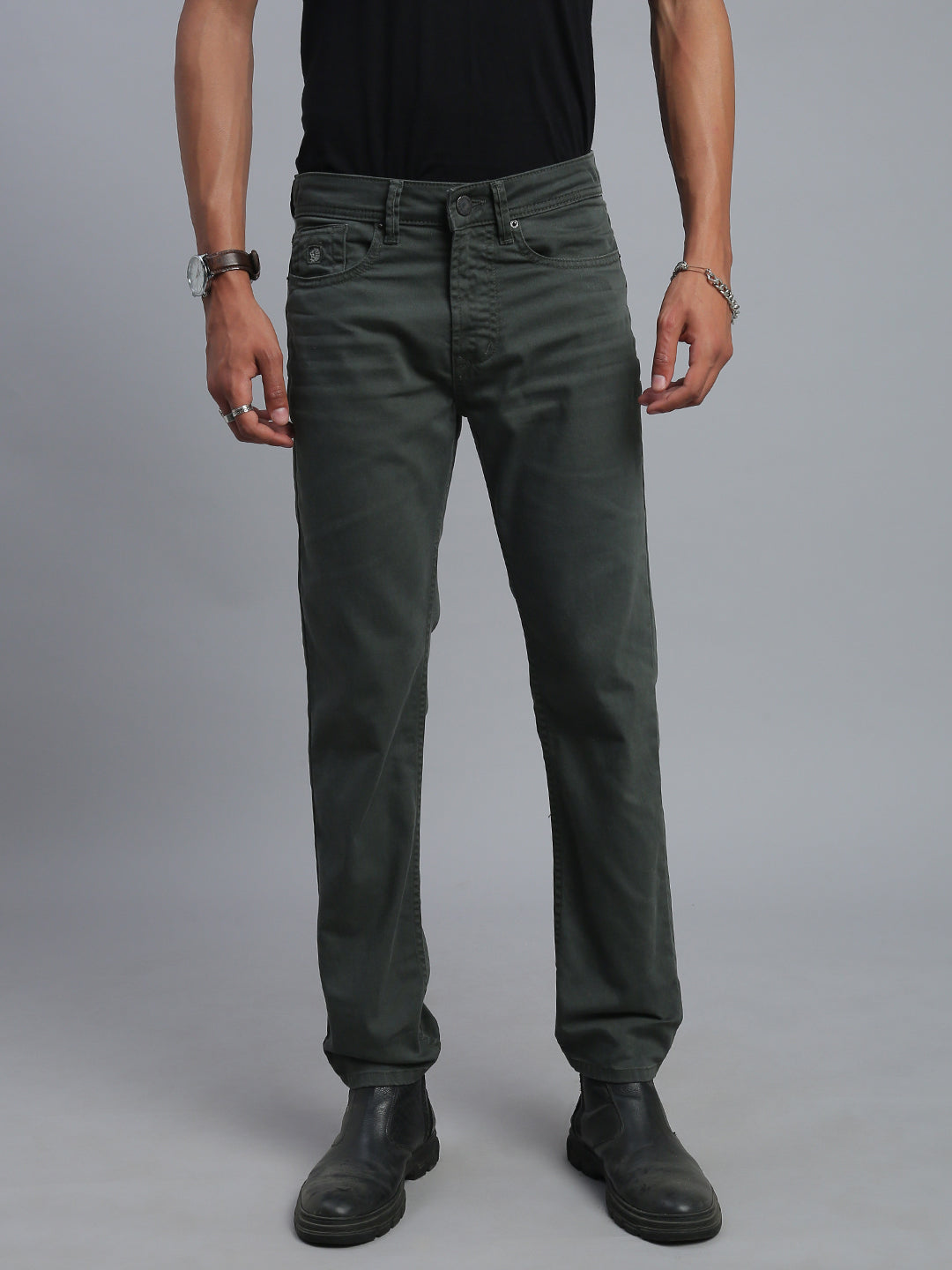 Olive Green Comfort Slim Fit Stretchable Jeans