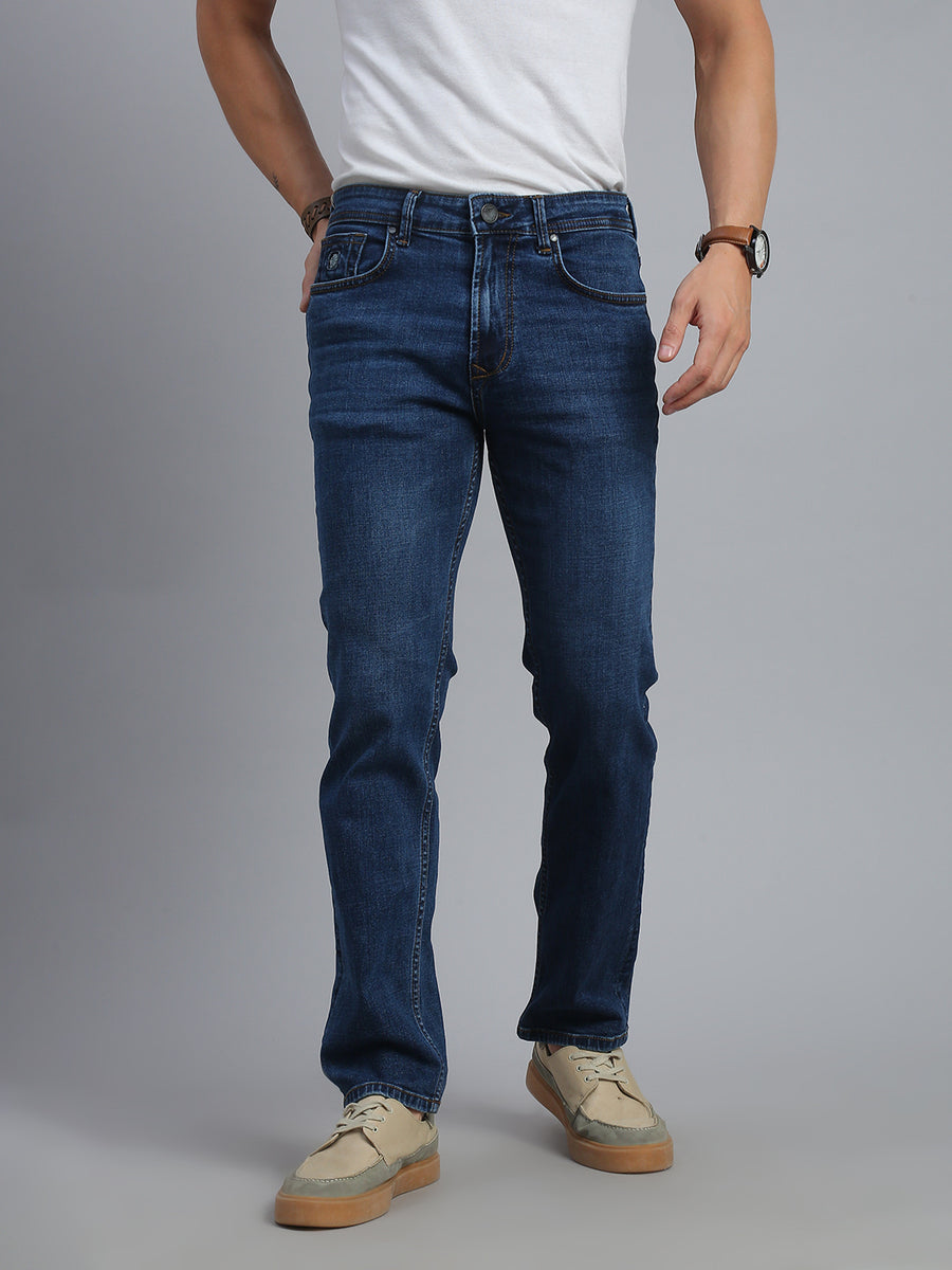 Blue Regular Straight Fit Stretchable Jeans
