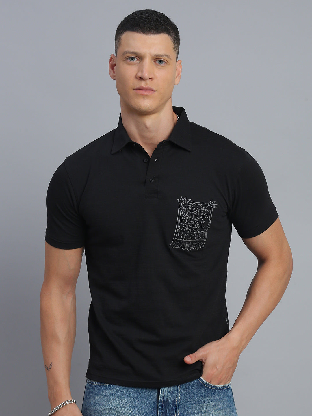 Black Polo Cotton T-Shirt