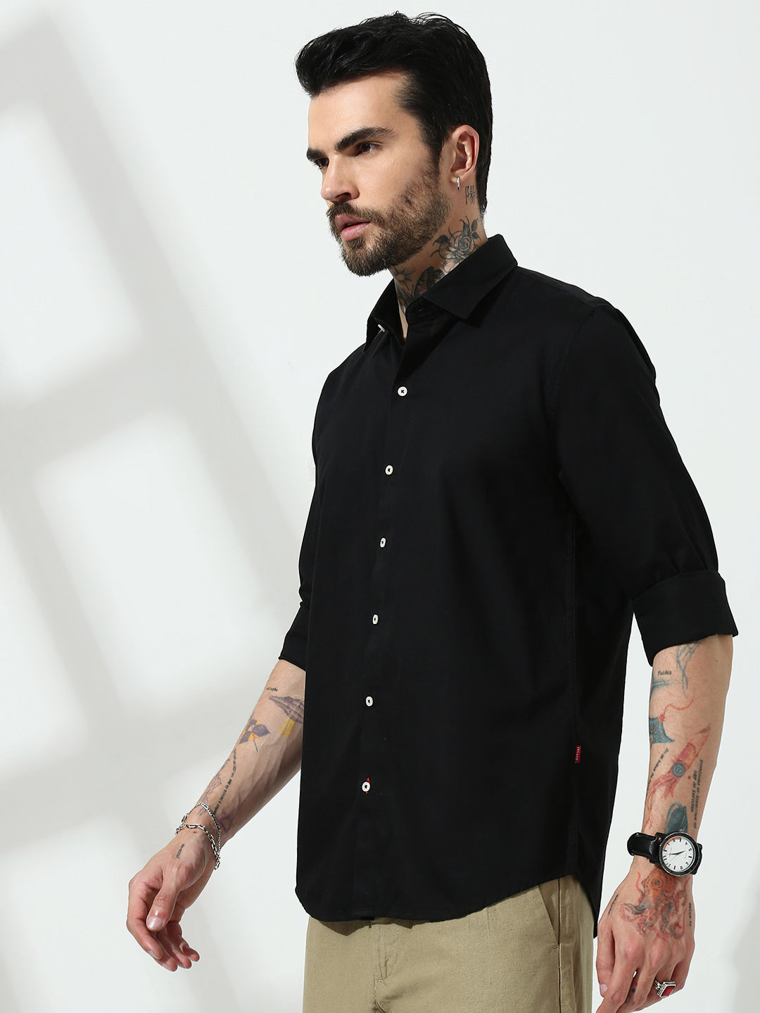Black  Full Sleeve Slim Fit Shirt Without Pocket