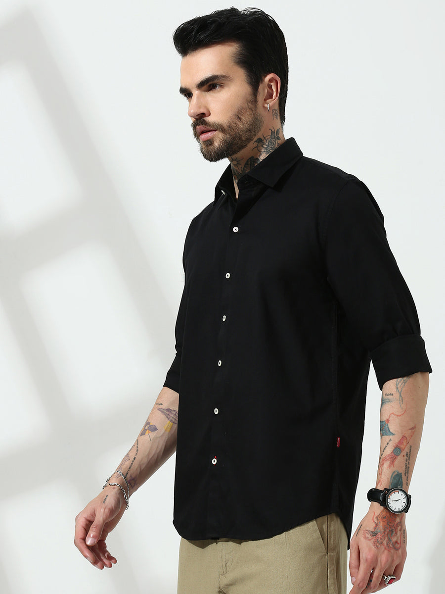 Black  Full Sleeve Slim Fit Shirt Without Pocket