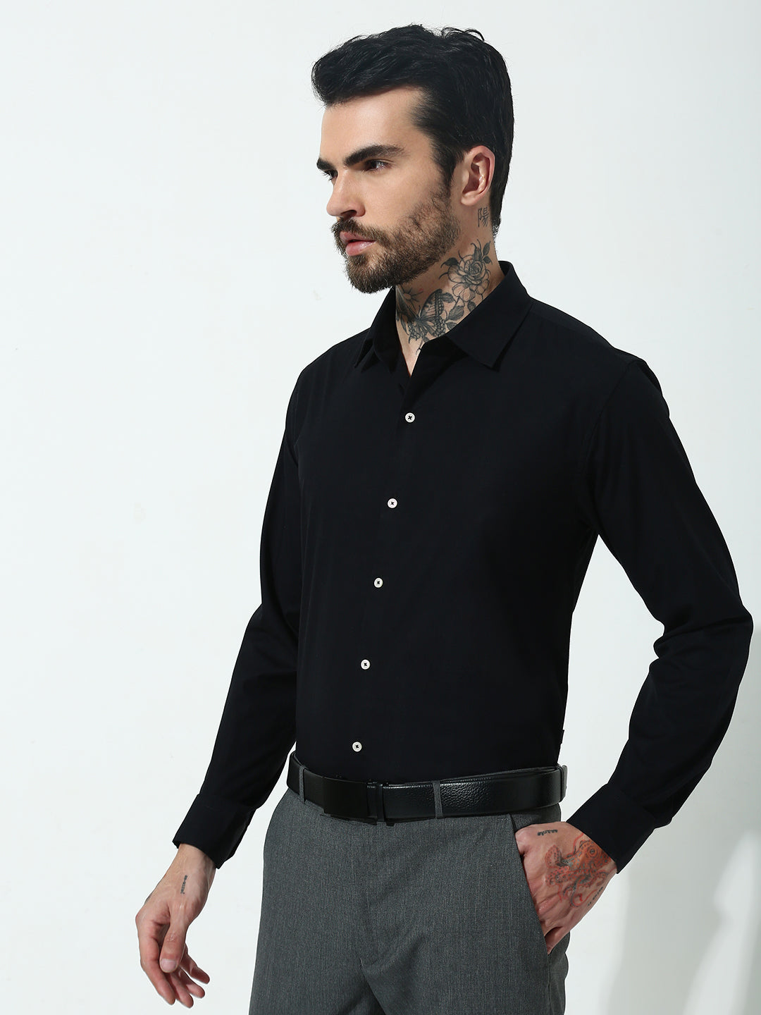 Black Full Sleeve Slim Fit Shirt Without Pocket