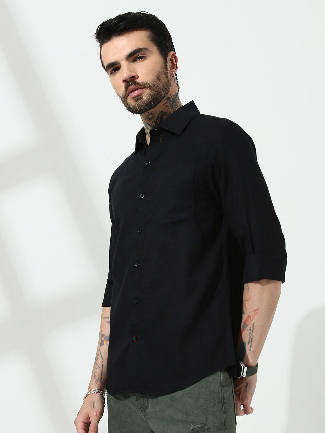 Black Full Sleeve Slim Fit Shirt Without Pocket