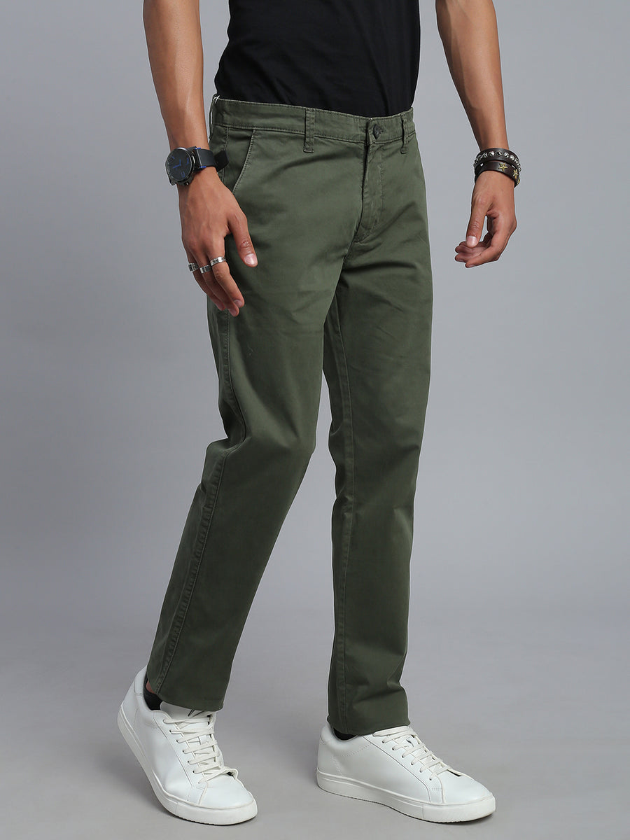 Dark Olive Green Comfort Slim Fit Chinos Paint