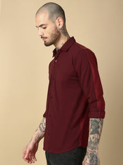Burgundy Red Full Sleeve Slim Fit Shirt Without Pocket