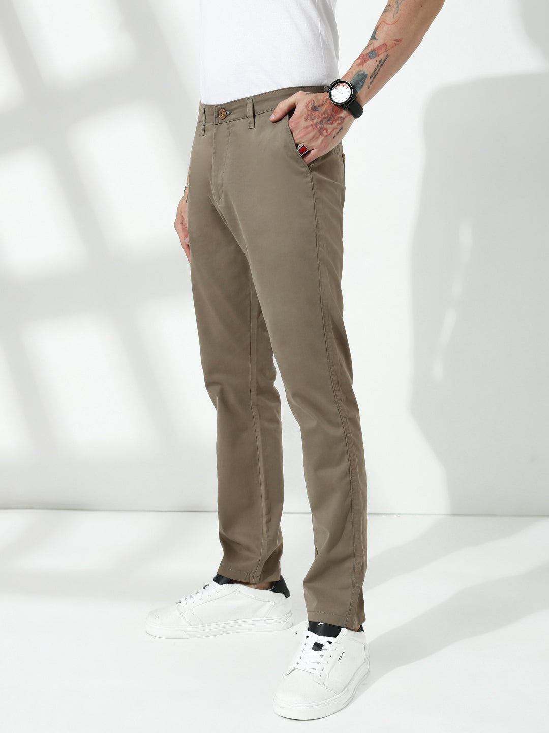 Khakhi Comfort Slim Fit Cross Pocket Chinos Pants