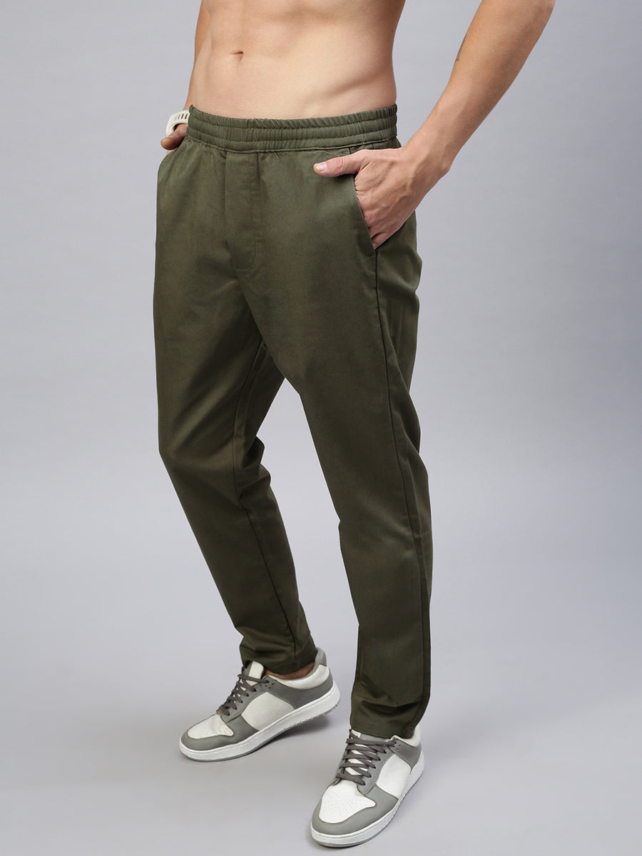 Oil Green Slim Fit Men’s Cotton Pants