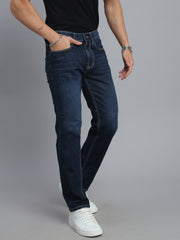 Dark Blue Regular Straight Fit Stretchable Jeans