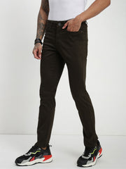 Olive Slim Fit Satin Cotton Pants