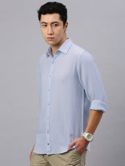 Ice Blue Doble Cloth Cotton Shirt With Pocket