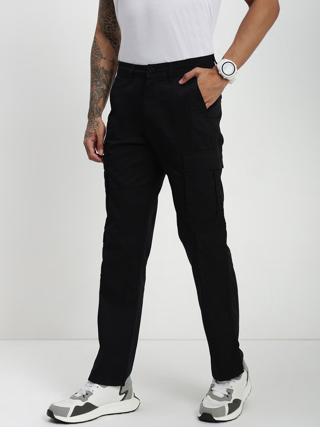 Black 9 Pocket Regular Fit Cargo Paint