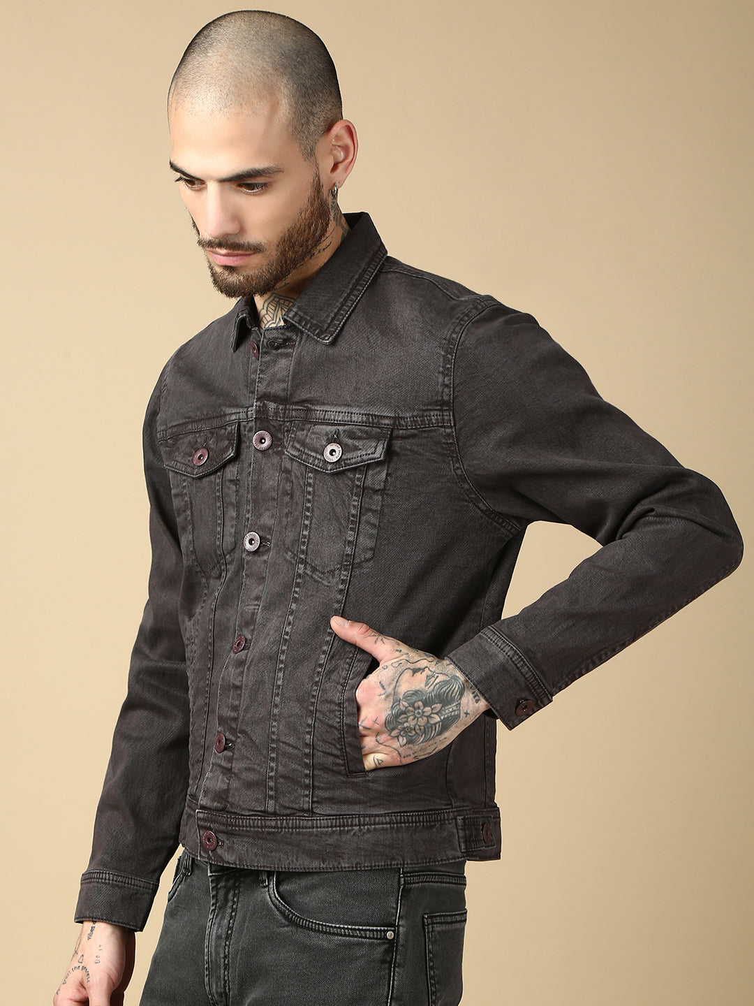Brown Over Dyeing Slim Fit Jacket
