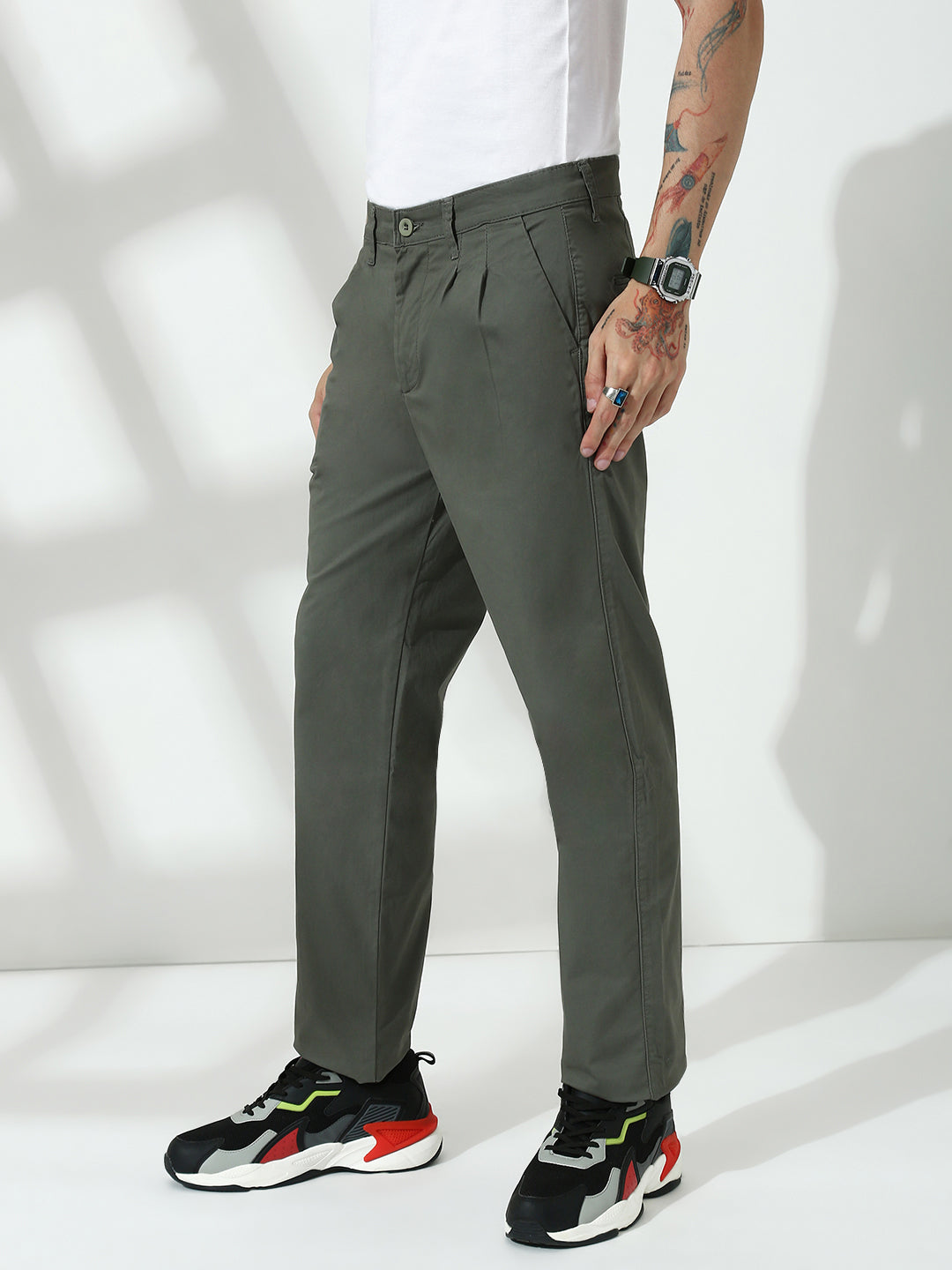 Front Pleated Dark Grey Slim Fit Pant