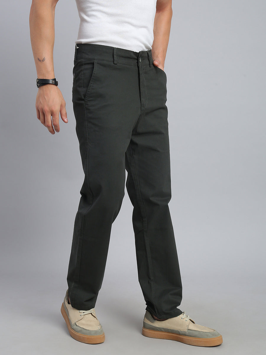 Olive Green Straight Fit Chinos Paint