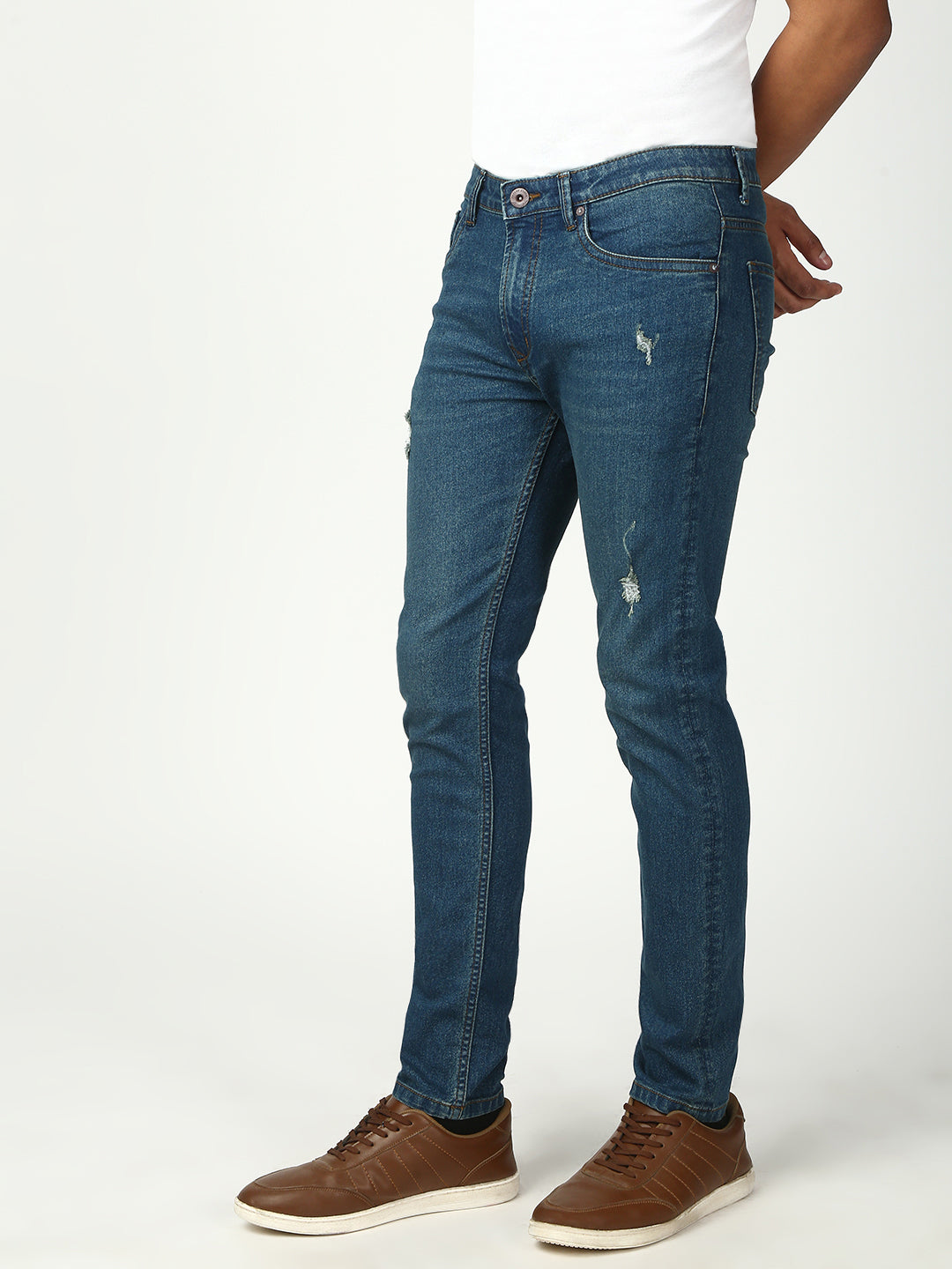 Vintage Blue Ripped Slim Fit Stretchable Jeans