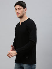 Black Henley Neck Full Sleeve t-shirt