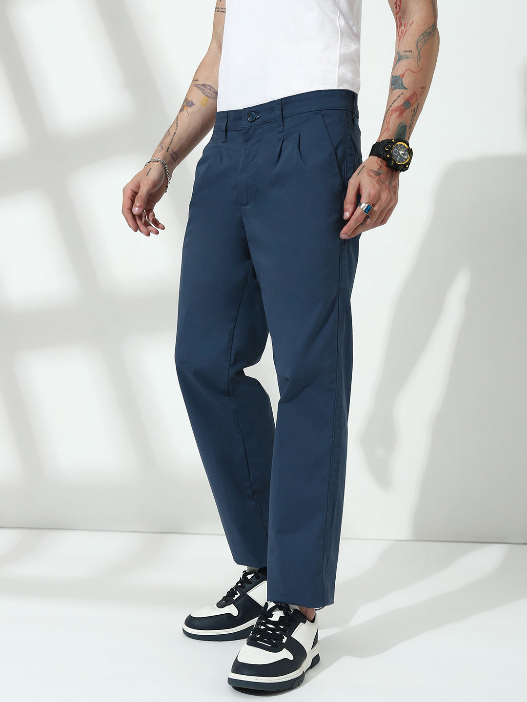 Navy Blue Straight Fit Cotton Pant