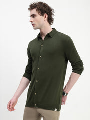 Olive Knit Cardigan Full Sleeve Relax Slim Fit Shirt Without Pocket